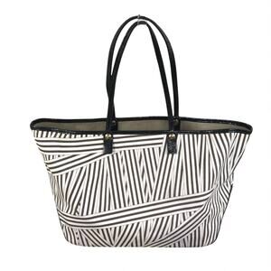 HENRI BENDEL Striped Coated Canvas Tote Bag Black/White Classic Timeless Stylish